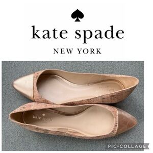 Kate Spade size 6 gold-toed cork ballet flats metallic nuetral leather shoes EUC